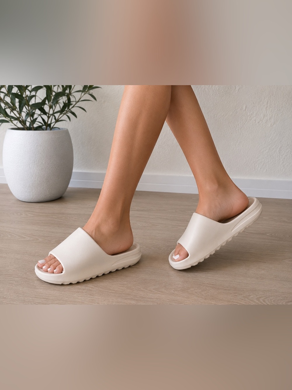 Cream Beige Platform Cloud Slide Sandals Size 37 US 6.5-7 NWOT